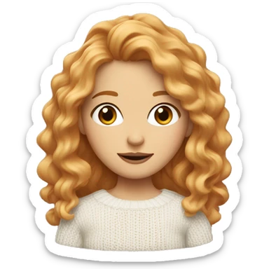 A strawberry blonde with wavy hair and a white knit sweater sticker