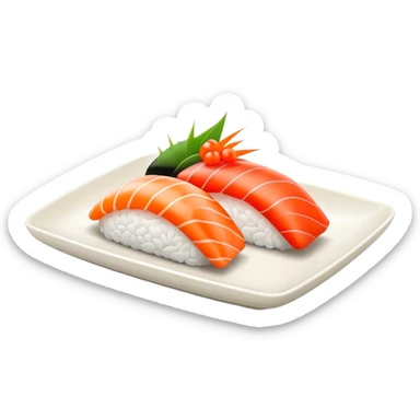 Sushi Cinematic Realistic Sushi Dish Emoji, depicted as one or two artfully arranged pieces of fresh sushi, rendered with delicate textures and subtle, natural lighting that highlights its refined simplicity. sticker