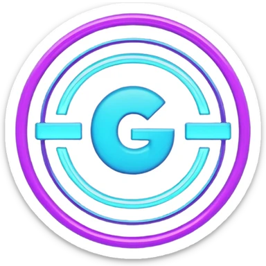 futuristic minimalistic emoji icon, letters "G" formed by three glowing digital lines representing Storm, Atom and NoizeGames, neon purple (#8B5CF6) and cyan (#00E0FF) on dark background, modern tech style, 1:1 aspect ratio sticker