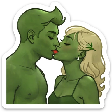 Girl and guy blonde hair and light skin couple kissing sticker