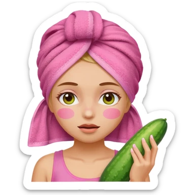 Girl with pink towel in hair cucumbers on eyes  sticker