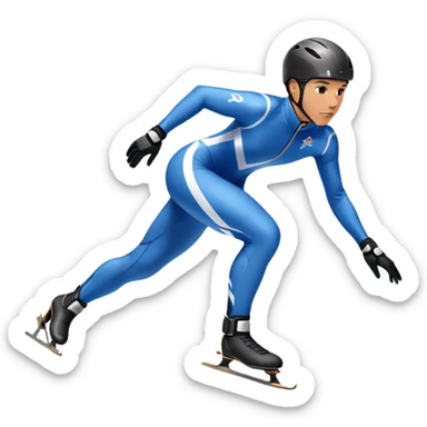 An icon showing a professional speed skater leaning into a turn on a polished ice track, dressed in a sleek suit and helmet. The scene includes a grand arena, snow-covered mountains in the distance, and a crisp blue sky. Transparent background highlights speed and precision. sticker