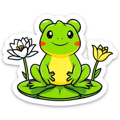 cartoon frog sitting on lily pad sticker