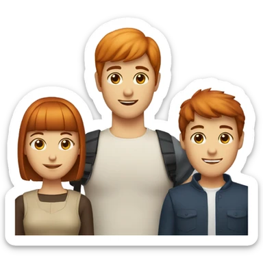 a group of three friends: a redhead woman, a black-haired bowl cut man, and a brown-haired man sticker