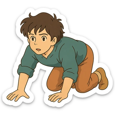 ghibli style person crawling sticker