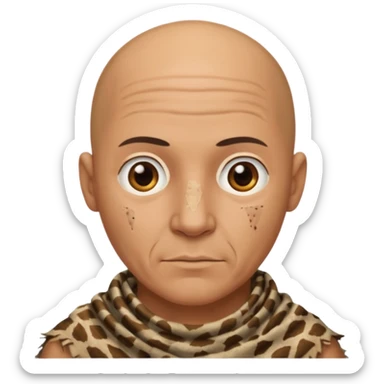 ancient man bold head, tattered animal skin cloth sticker