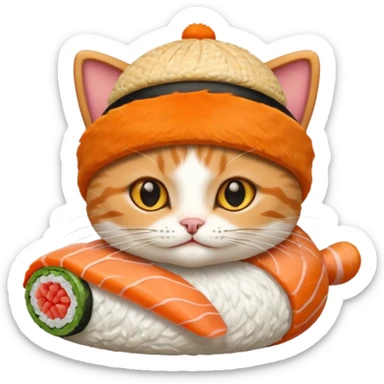cat wearing a sushi roll as a hat sticker