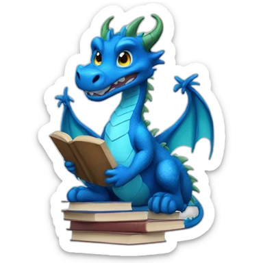 Blue Dragon with Books sticker