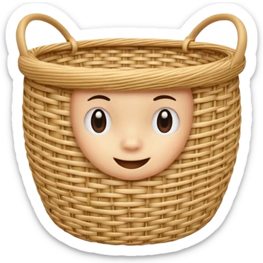 A 3D cartoon natural straw woven basket with detailed weave pattern, soft light, Memoji-style realism. sticker