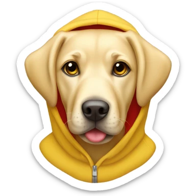 Yellow labrador dog wearing a red hoodie sticker