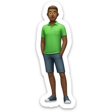 white guy wearing apple green polo shirt while arms in the pocket sticker