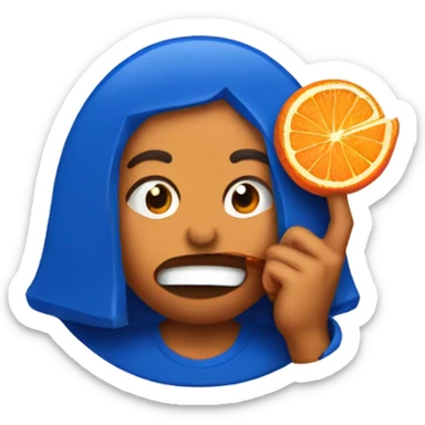 A person eats a orange candy and turn into the New York Knicks logo  sticker