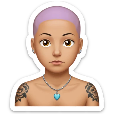 a bald head wearing necklace, having tattoo sticker