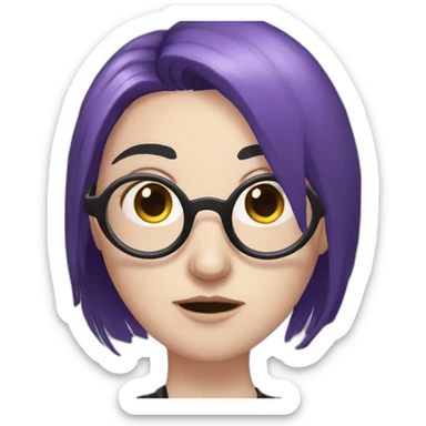 goth woman with long side parted purple hair and oval glasses, pale skin, facepalming sticker