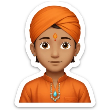 an indian boy in orange kurta and tilak with text belo saying "Veer" sticker