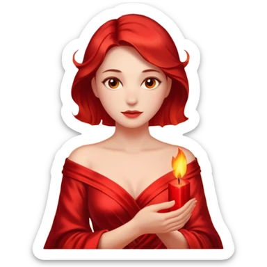 Woman slowly letting red silk fall from her shoulders, firelight flicker sticker