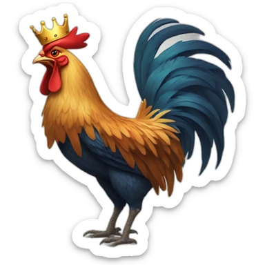 howling rooster with a crown on its head sticker