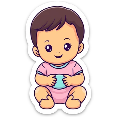 smiling baby girl with big eyes, medium skin tone, and dark hair sticker