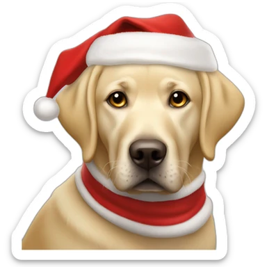 male blonde labrador dressed as Santa with fake beard sticker