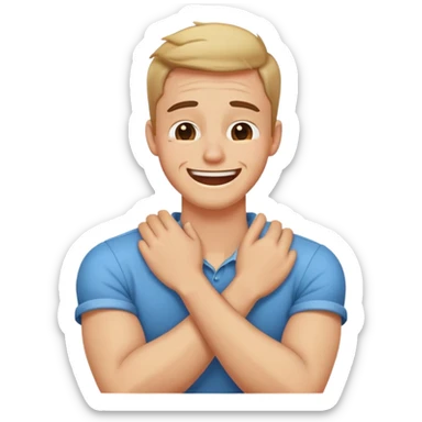 arms crossed holding neck laughing crying guy sticker