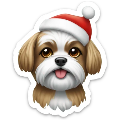 Shitzu wearing a Christmas hat sticker