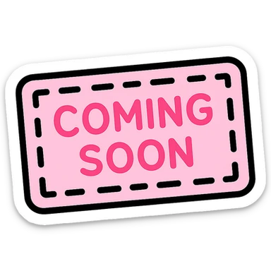 baby pink coming soon stamp, color outline style, rectangular with dashed border, clear text sticker