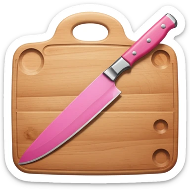 a cutting board with pink knife sticker