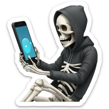 Skeleton wearing a hoodie and watching his phone sticker