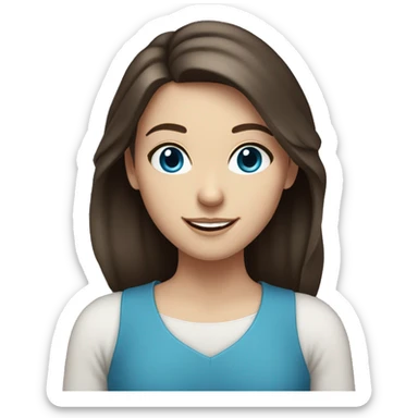 White girl with blue eyes and dark brown hair, smiling sticker