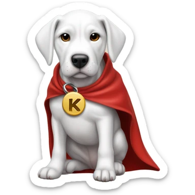 krypto the dogo argentino puppy superdog, letter K on dogtag, wearing red cape. sticker
