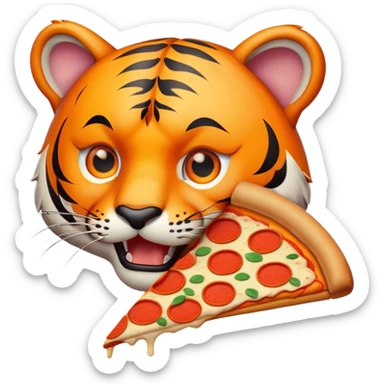 tiger face eating pizza for Twitch emote sticker