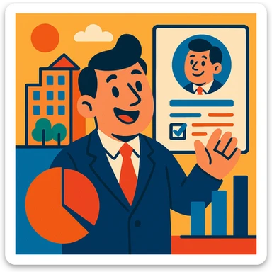 playful cartoon style combining company and profile elements sticker