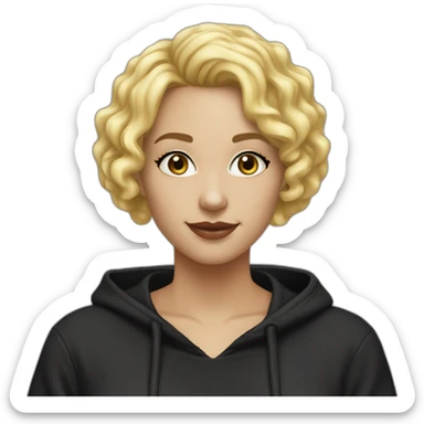 it woman blonde Bob Haircut lite Curly no glasses black outfit hoodies sticker