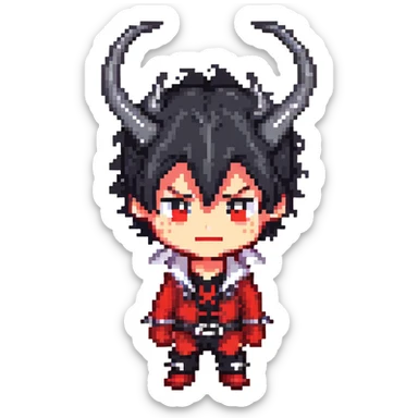 Cool anime devil boy with spiky black hair and horns sticker