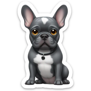 Dark gray french bulldog wearing Airpods  sticker