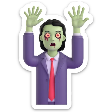 zombie with one hand reaching up and dark black hair sticker