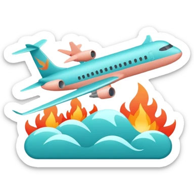 Minimalist flame combined with airplane outline icon, thin contour, monoline vector, premium travel promo emoji, aqua teal and light coral, transparent background, 512x512 sticker