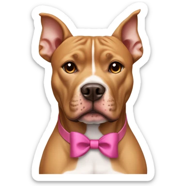 Light brown pitbull ears CROPPED small, with a bow collar sticker