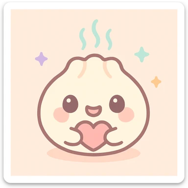 kawaii dumpling holding a tiny heart, cute face, steam above sticker