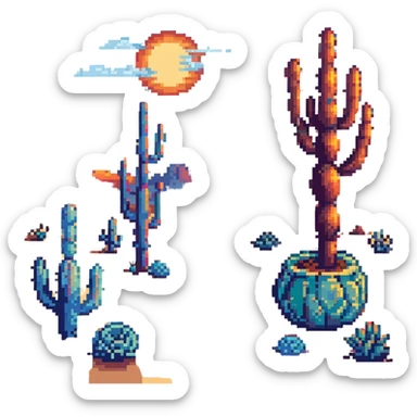desert landscape with cactus and sunset sticker