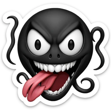 Venom symbiote, playful and chaotic, tongue out, Apple OS emoji style, not an apple sticker
