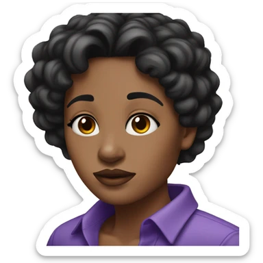 women with fare skin black freckles across face,black hair black eyes and purple shirt sticker