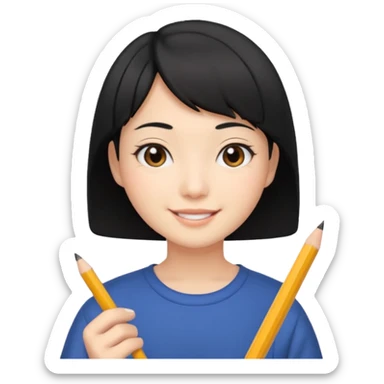 quero um personagem japones, de pouco cabelo e sorrindo com um lapis na mao sticker
