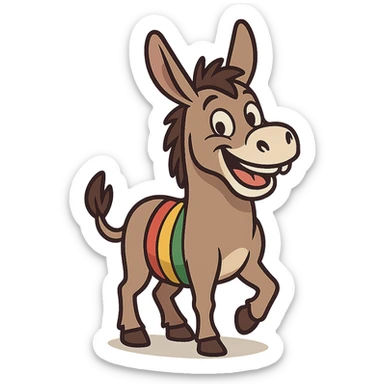 cartoon sticker of a happy colorful Kurdish donkey, no flag, no text, suitable for WhatsApp and Instagram, transparent background sticker