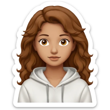 Una donna con una felpa semplice bianca,ha gli occhi marroni,i capelli castani , c’è gli ha lunghi e ricci ma non troppo sticker