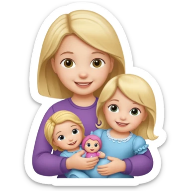 Toddler girl – holding a doll with a smile. sticker