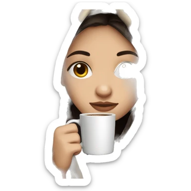 Pale  girl dark hair wrapped in cozy blanket drinking coffee sticker