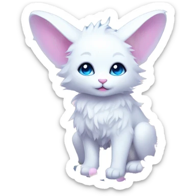 Edgy Cute Cool Kawaii gorgeous sparkly ethereal white fantasy animal with blue eyes sona with flowers and butterflies sticker