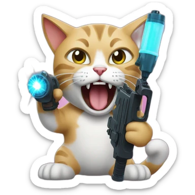 cat holding lazer gun while screaming sticker