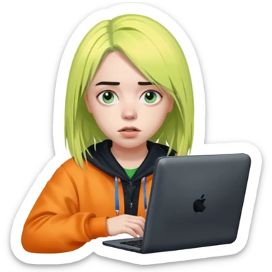 Billie Eilish avec un ordinateur sticker